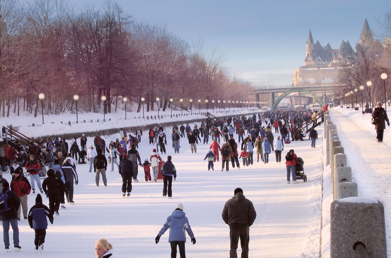 People ice skating on the Rideau Canal during Winterlude